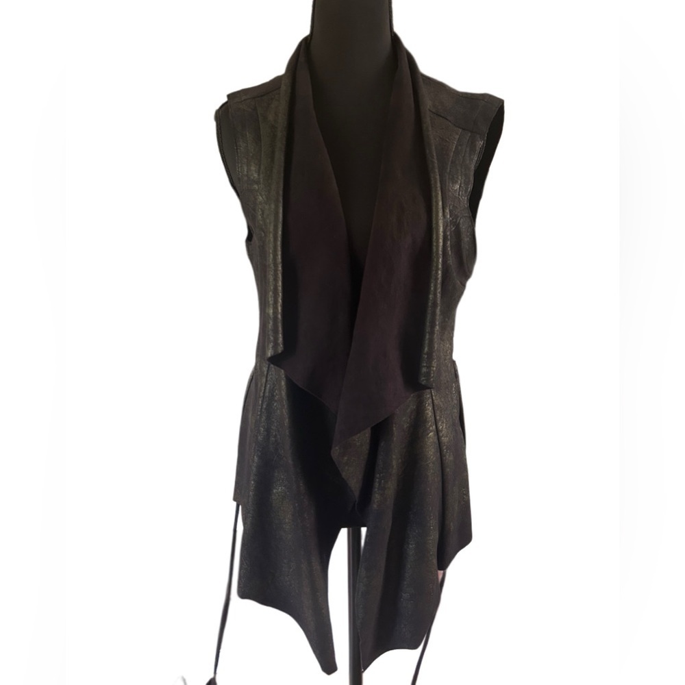 Zara Metallic Black Faix Leather Sleeveless Vest , Size M